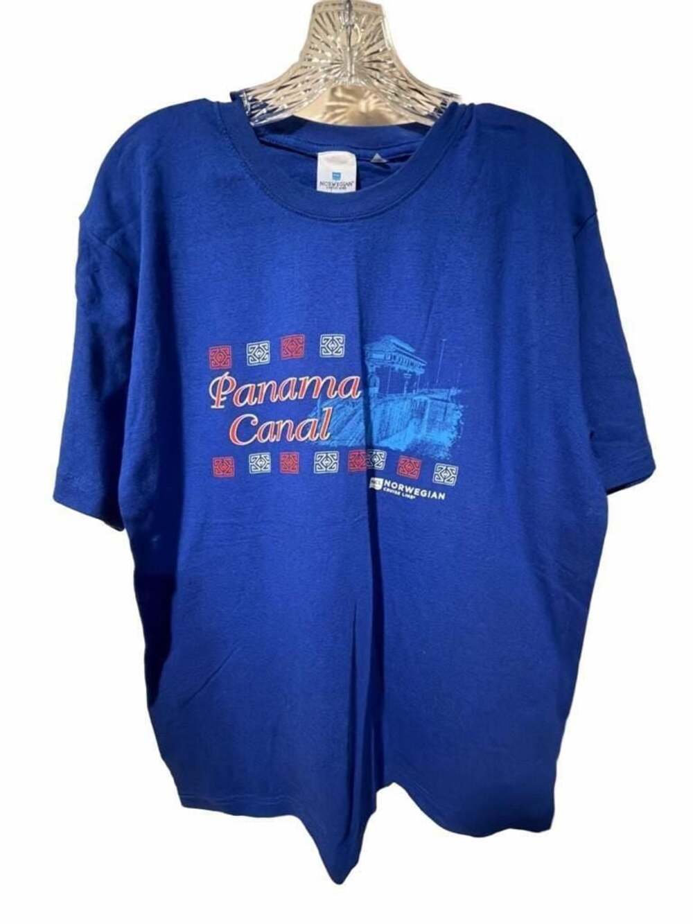 Norwegian Cruise Line Panama Canal Souvenir Graphic T-Shirt Royal Blue Size Medi